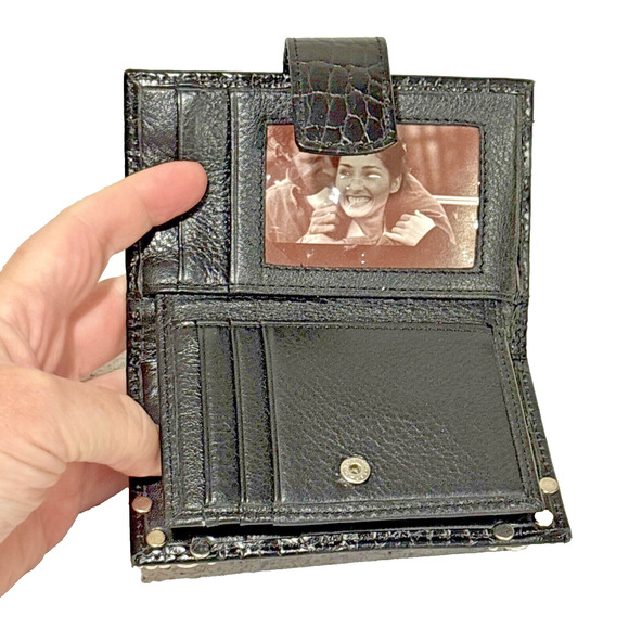 Brighton Black Leather Wallet Moc Croc Textured Card ID Bifold Coin Purse Silver - Picture 4 of 9